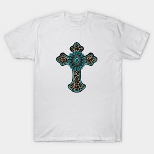 Turquoise Leopard Cross T-Shirt